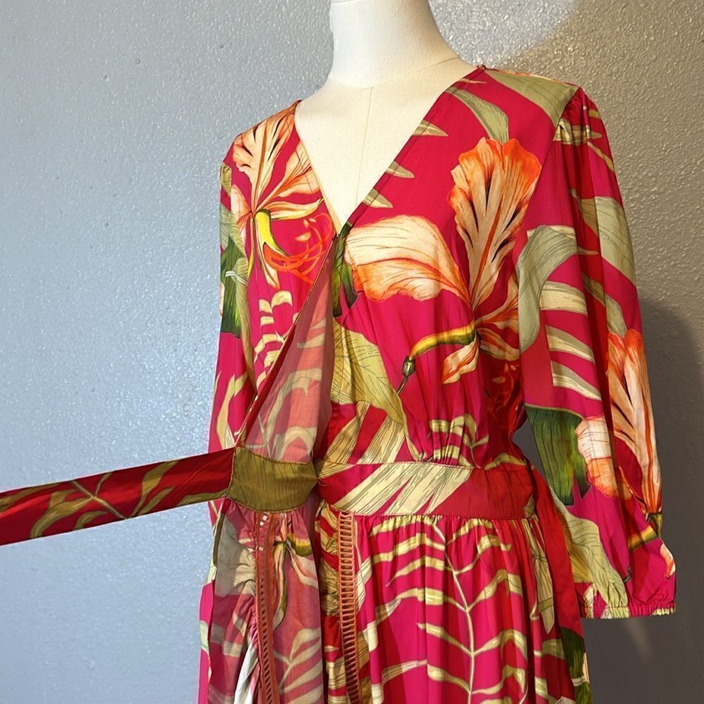 Powder women’s tropical dark rose color wrap dress size S - Picture 8 of 13